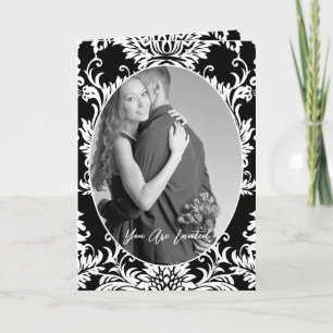 Schwarz-Weiß-Blumenfoto-Hochzeit-Bi-Folder Einladung