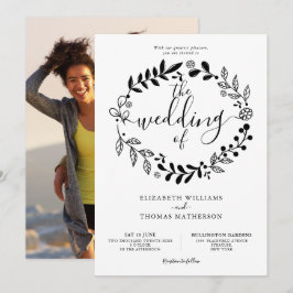 Schwarz-Weiß-Blumengarten-Foto Hochzeitsinvit Einladung