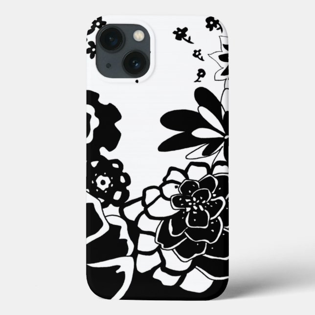 Schwarz-Weiß-Blumengarten Grafisches Muster Case-Mate iPhone Hülle (Rückseite)