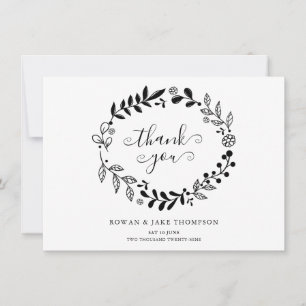 Schwarz-Weiß-Blumengarten Hochzeit Danke