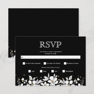 Schwarz-Weiß-Blumengarten und Juwelen Hochzeit RSVP Karte