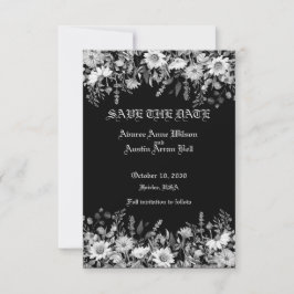 Schwarz-Weiß-Blumenhochzeit Save The Date