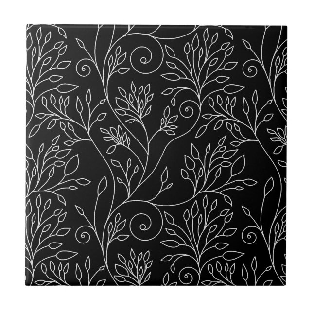 Schwarz-Weiß-Blumenkachel Fliese (Vorderseite)