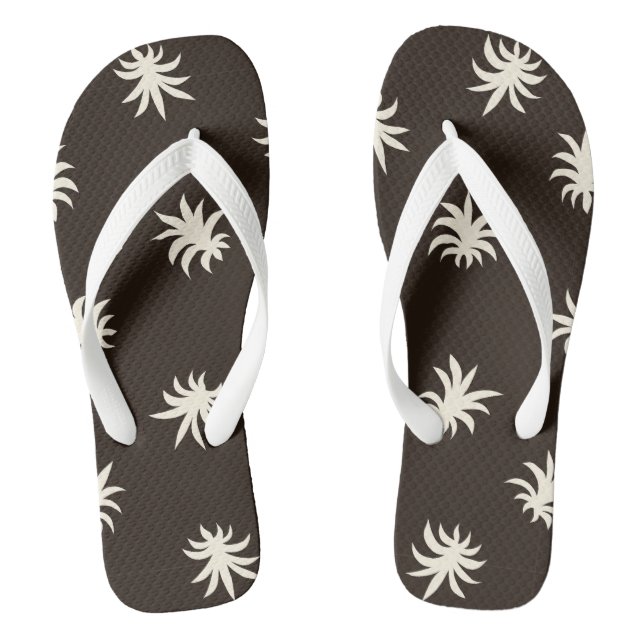 Schwarz Weiß Blumenmixer Hell Tropischer Sommer Flip Flops (Fußbett)