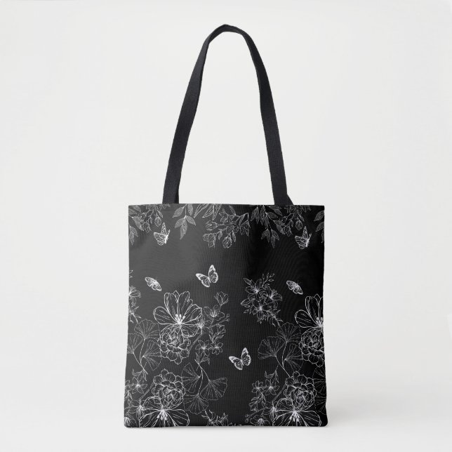 Schwarz-Weiß-Blumenmuster Minimalistisch (Vorderseite)