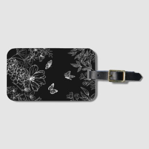 Schwarz-Weiß-Blumenmuster Minimalistisch Gepäckanhänger