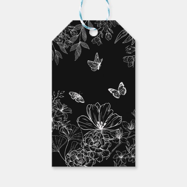 Schwarz-Weiß-Blumenmuster Minimalistisch Geschenkanhänger (Vorderseite)