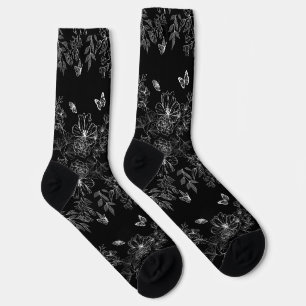 Schwarz-Weiß-Blumenmuster Minimalistisch Socken