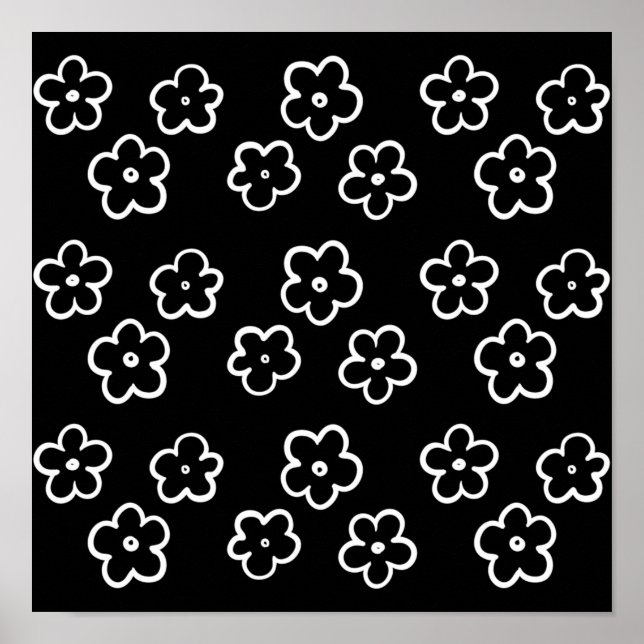 Schwarz-weiss Blumenmuster Poster (Vorne)