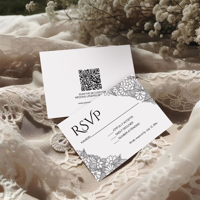 Schwarz-Weiß-Blumenmuster  RSVP Karte (Von Creator hochgeladen)
