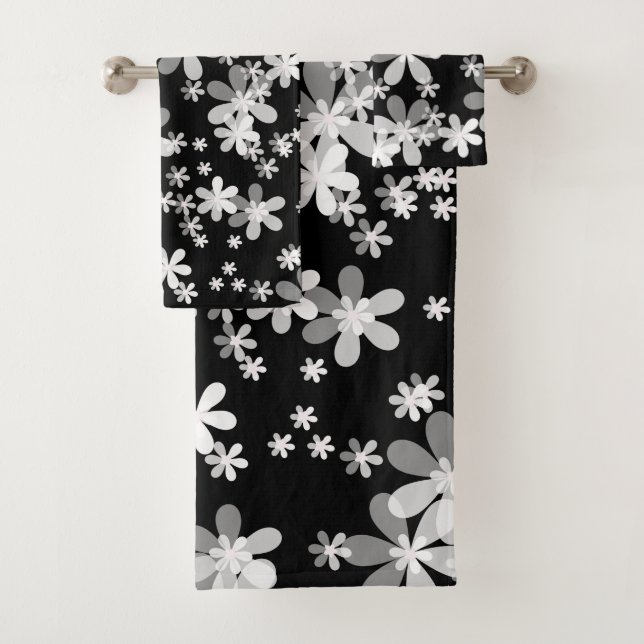 Schwarz-weiß blumenreich badhandtuch set (Insitu)