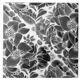 Schwarz-weiß blumenreich fliese