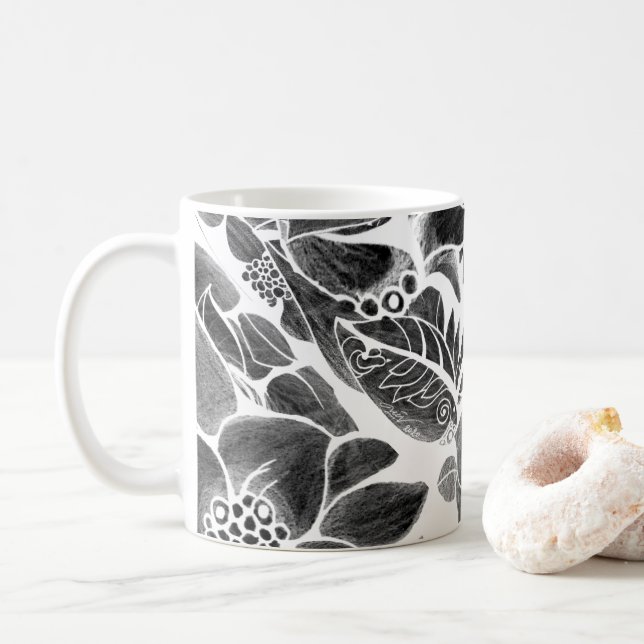 Schwarz-weiß blumenreich kaffeetasse (Mit Donut)