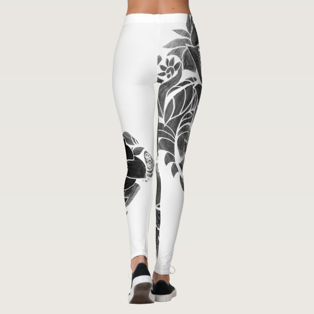 Schwarz-weiß blumenreich leggings (Rückseite)