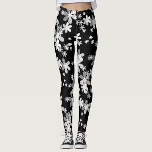 Schwarz-weiß blumenreich leggings