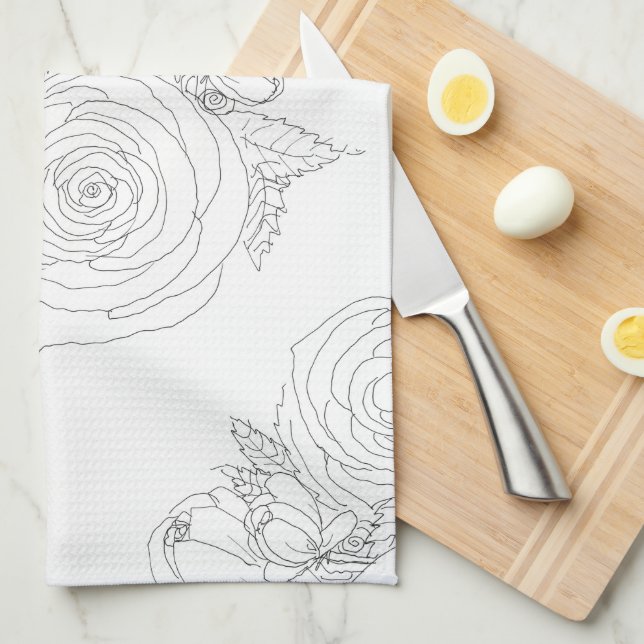 Schwarz-Weiß-Blumensammlung Geschirrtuch (Viertel Falte)