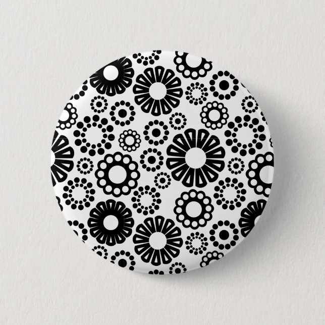 Schwarz-Weiß-Blumenschaltfläche Button (Vorderseite)