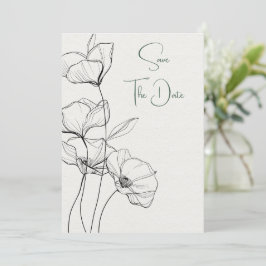 Schwarz-Weiß-Blumenstrauß-Linie Kunst und Dichtung Save The Date