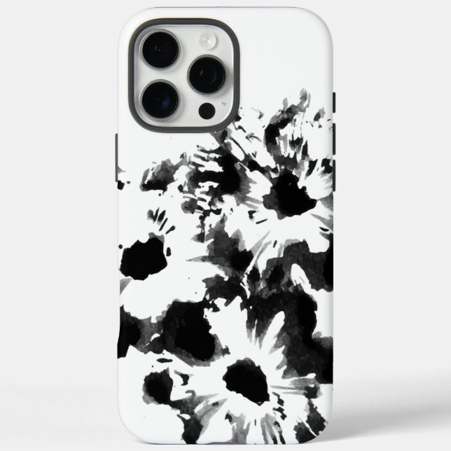 Schwarz-weiß-blumige Originalkunst Case-Mate iPhone Hülle (Rückseite)