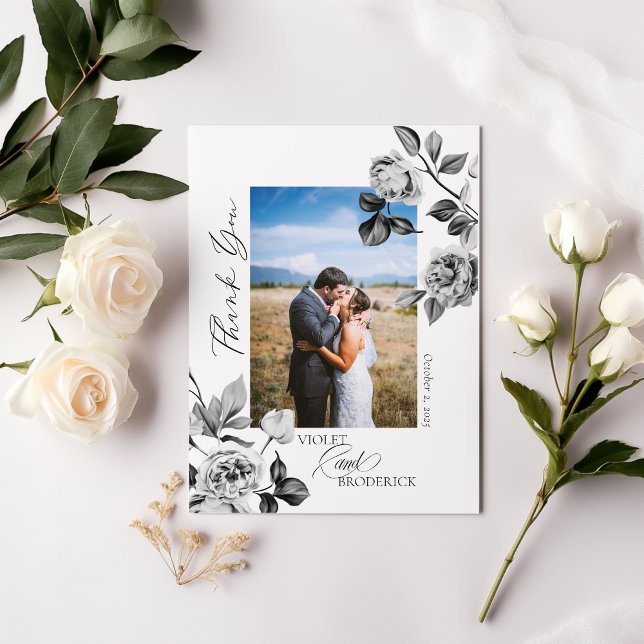 Schwarz-Weiß-Blüte individuell anpassbar Dankeschö Dankeskarte (Von Creator hochgeladen)