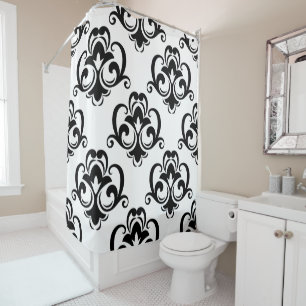 Schwarz-Weiß-Blütendusche Arabesque Duschvorhang