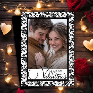 Schwarz-Weiß-Blütenglücklich Valentinins Foto Feiertagskarte