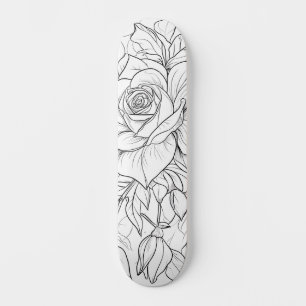 Schwarz-Weiß-Blütenmalerei auf dem Deck Skateboard