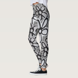 Schwarz-Weiß-Blütenmuster Leggings