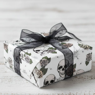 Schwarz-Weiß-Blütenröschen Geschenkpapier