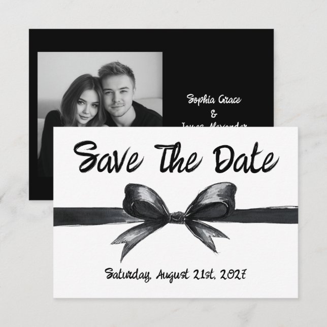 Schwarz-Weiß-Bogen | Elegante Hochzeit | Monochrom Save The Date (Vorne/Hinten)
