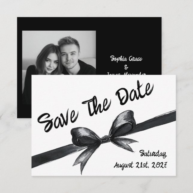 Schwarz-Weiß-Bogen | Elegante Hochzeit | Monochrom Save The Date (Vorne/Hinten)