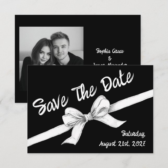 Schwarz-Weiß-Bogen | Elegante Hochzeit | Monochrom Save The Date (Vorne/Hinten)