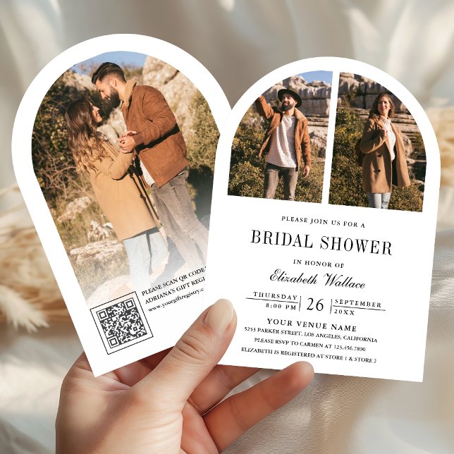 Schwarz-Weiß-Bogen-Foto QR-Code-Junggesellinnenabs Einladung (Von Creator hochgeladen)