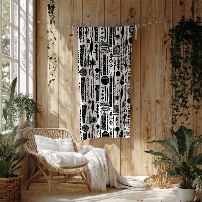Schwarz-Weiß-Boho Abstrakt Fleece Blanket (Von Creator hochgeladen)