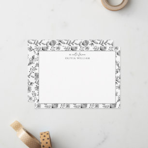 Schwarz-Weiß-Boho-Blumenrand - Eine Notiz von Mitteilungskarte