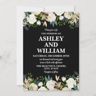Schwarz & Weiß Boho Bohemisch-Chic-Grün Hochzeit Einladung