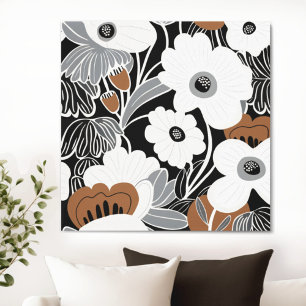 Schwarz-weiß Boho Floral Leinwanddruck
