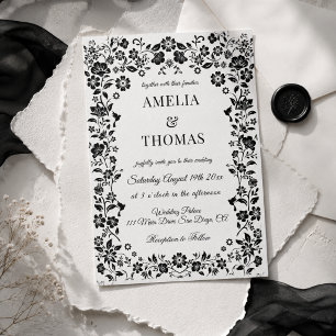 Schwarz-Weiß-Boho-Hochzeit Einladung