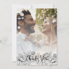 Schwarz-weiß Boho Moderne florale Elegantes Foto Dankeskarte