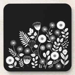 Schwarz-Weiß-Boho-Wildblume Getränkeuntersetzer