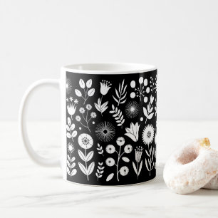 Schwarz-Weiß-Boho-Wildblume Kaffeetasse