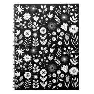 Schwarz-Weiß-Boho-Wildblume Notizblock