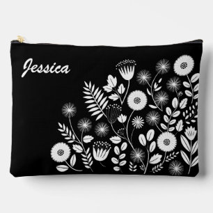 Schwarz-Weiß-Boho-Wildblume Zubehörtasche