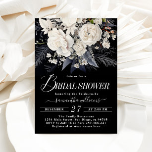 Schwarz-Weiß-Boho Winter-Wildblume Brautparty Einladung