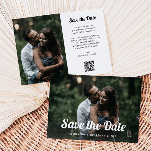 Schwarz-Weiß-Boho Zwei Foto- und QR-Code Save The Date