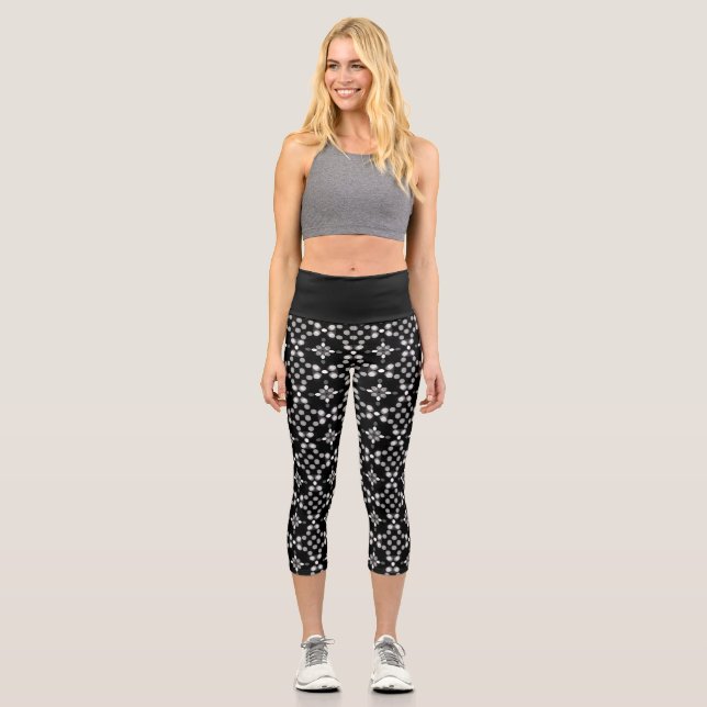 Schwarz-weiß-Bokeh-Blumen-Capri-Leggings Capri Leggings (Vorderseite)