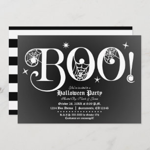 Schwarz & Weiß BOO Elegantes Halloween-Party Einladung