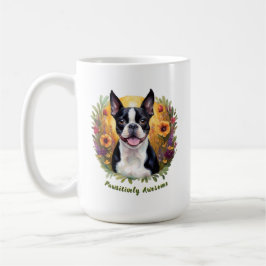 Schwarz-Weiß Boston Terrier auf einem Blumenfeld Kaffeetasse