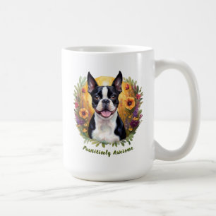 Schwarz-Weiß Boston Terrier auf einem Blumenfeld Kaffeetasse