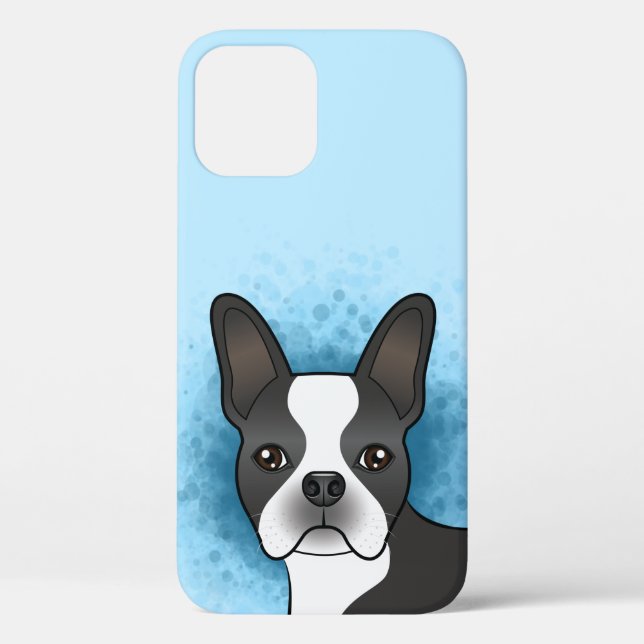 Schwarz-Weiß Boston Terrier Cartoon Hund auf blau Case-Mate iPhone Hülle (Rückseite)